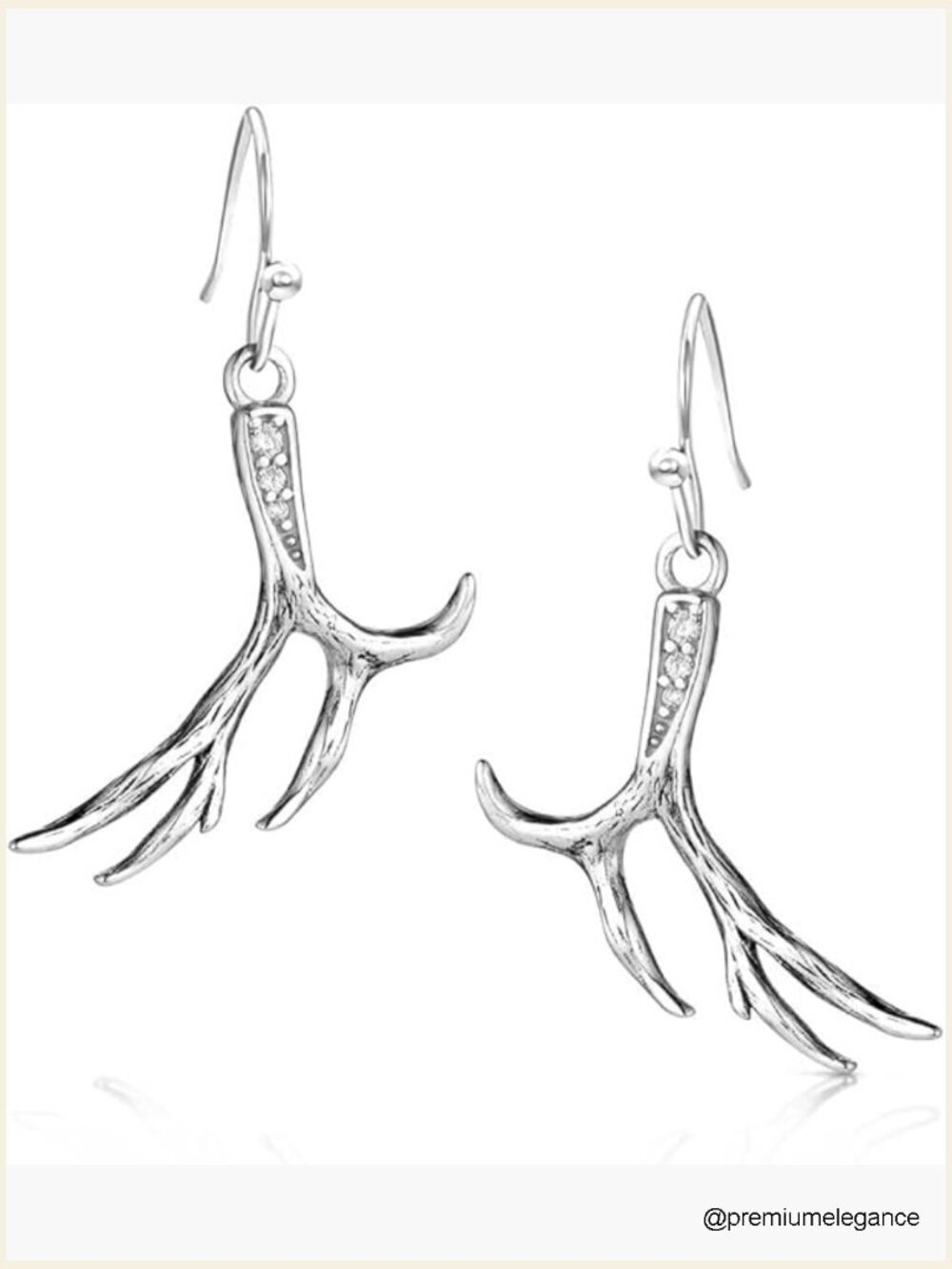 Sterling Silver Cubic Zirconia Dangle Earrings Antler Design